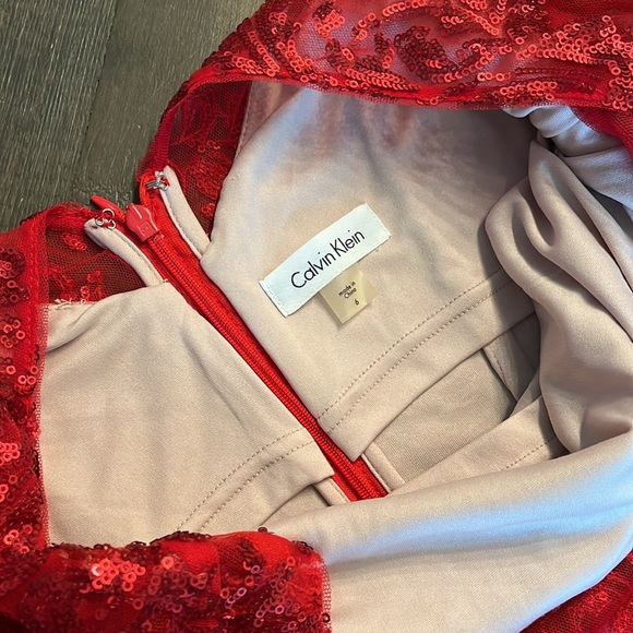 Calvin Klein Red Sequined Short Sleeve Sheath Dress - Picture 5 of 6